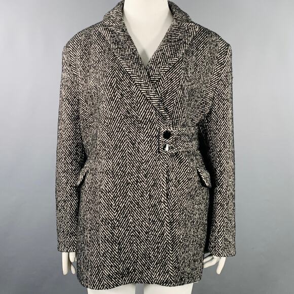 GANNI Size XL Grey Wool Blend Tweed Belted Coat - Picture 1 of 7